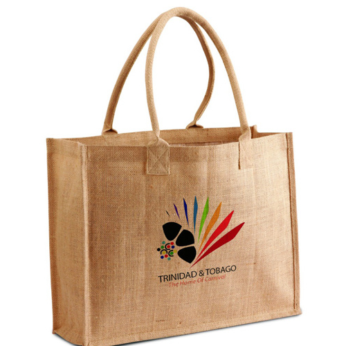 EcoFriendly Laminated Jute Market Tote Bag with Leather Handles