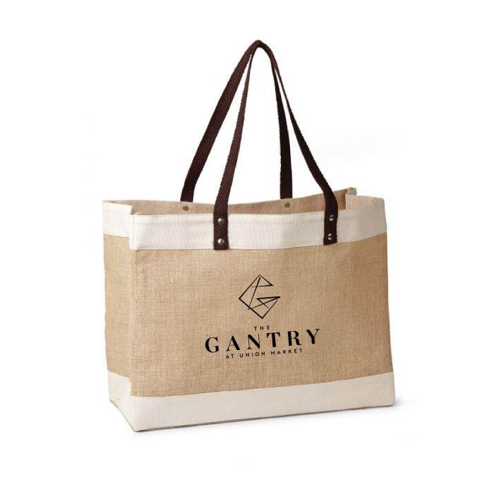 SJ9223 - Custom Jute Tote Bag With Cotton Accents & Webbed Handles