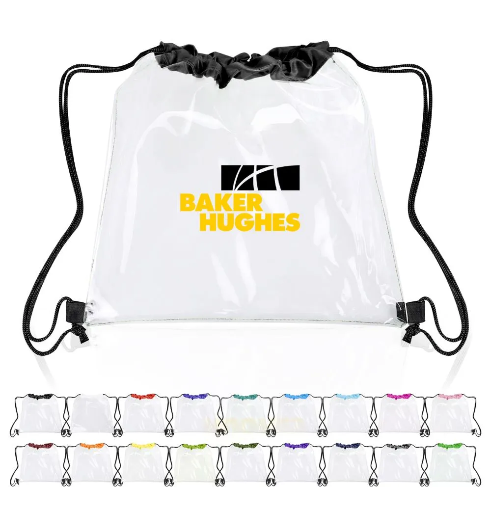 S12965 - Custom Clear Drawstring Backpacks in Bulk