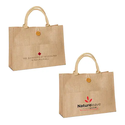SJ9102 - Jute Shopping Bag with Front Pocket /Buttoned Closure