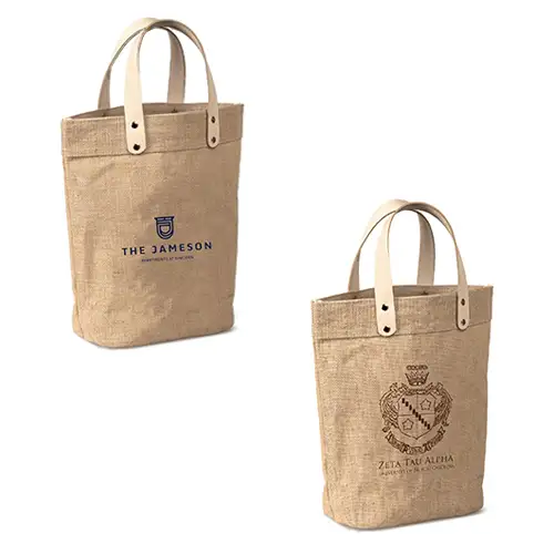 SJ9219 - Wholesale Jute Gift Bag With Thick Leather Handle