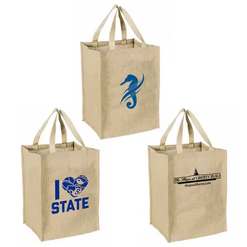 SJ924 - Wholesale Jute Grocery Tote with Cotton Webbed Handles And Custom Logo