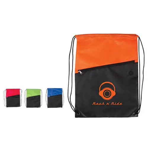 SST101 - Promotional Two Tone Poly Drawstring Backpack With Zipper