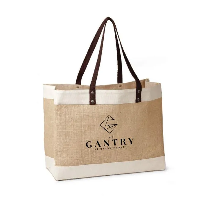 SJ9223 - Jute Tote Bag With Cotton Accents And Webbed Handles