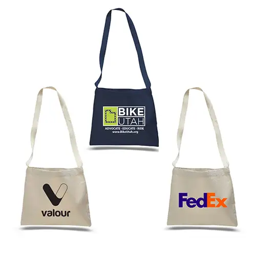Q126100 - Printed Small Canvas Messenger Bag with Long Straps
