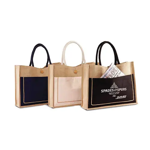 SJ9206 - Promotional Two-Tone Jute Tote Bag with Cotton Webbed Handle