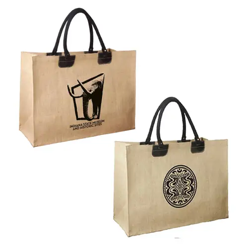 SJ9210 - Jumbo Jute Tote with Leather Accents