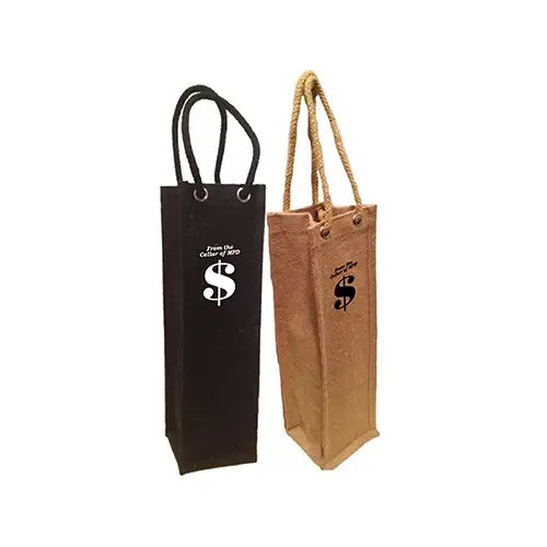 SJ93A - One Bottle Jute Wine Bag with Rope Handles And Customization