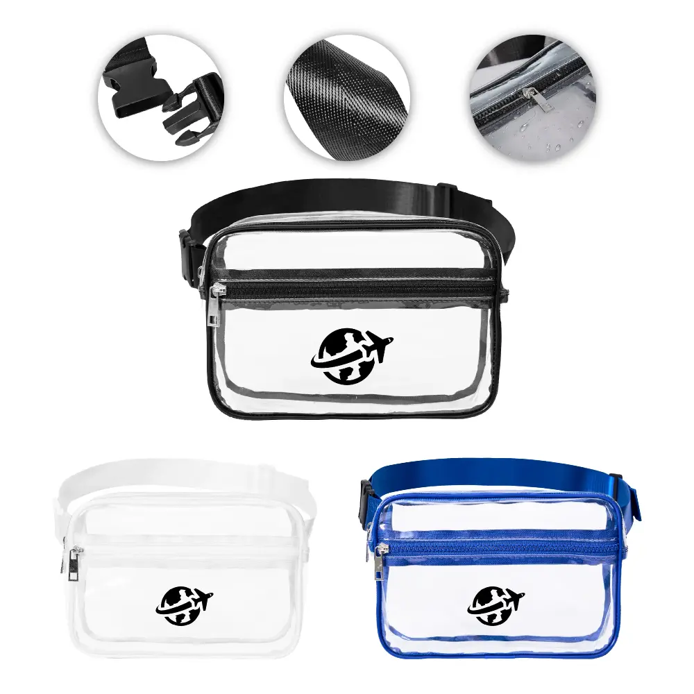 S12011 - Two Pocket Clear Fanny Pack With Logo 