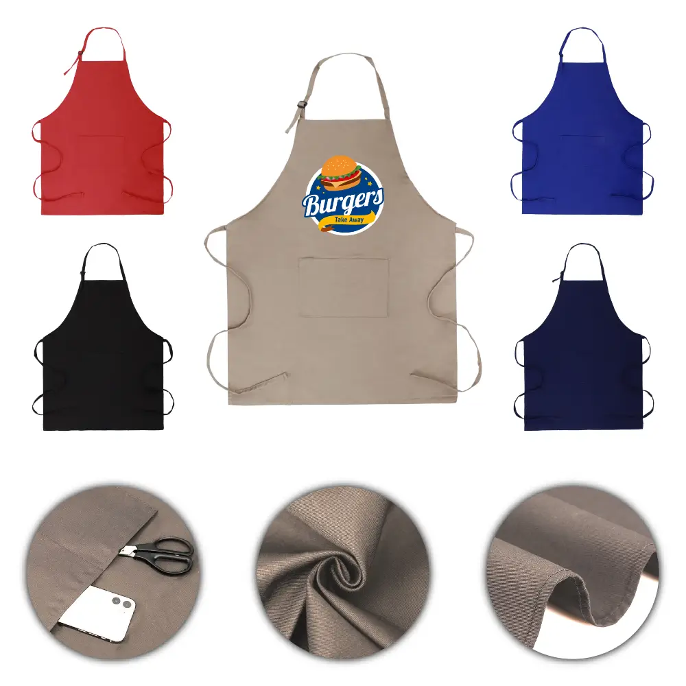 S12329 - Personalized Adjustable Twill Bib Apron with Dual Pockets