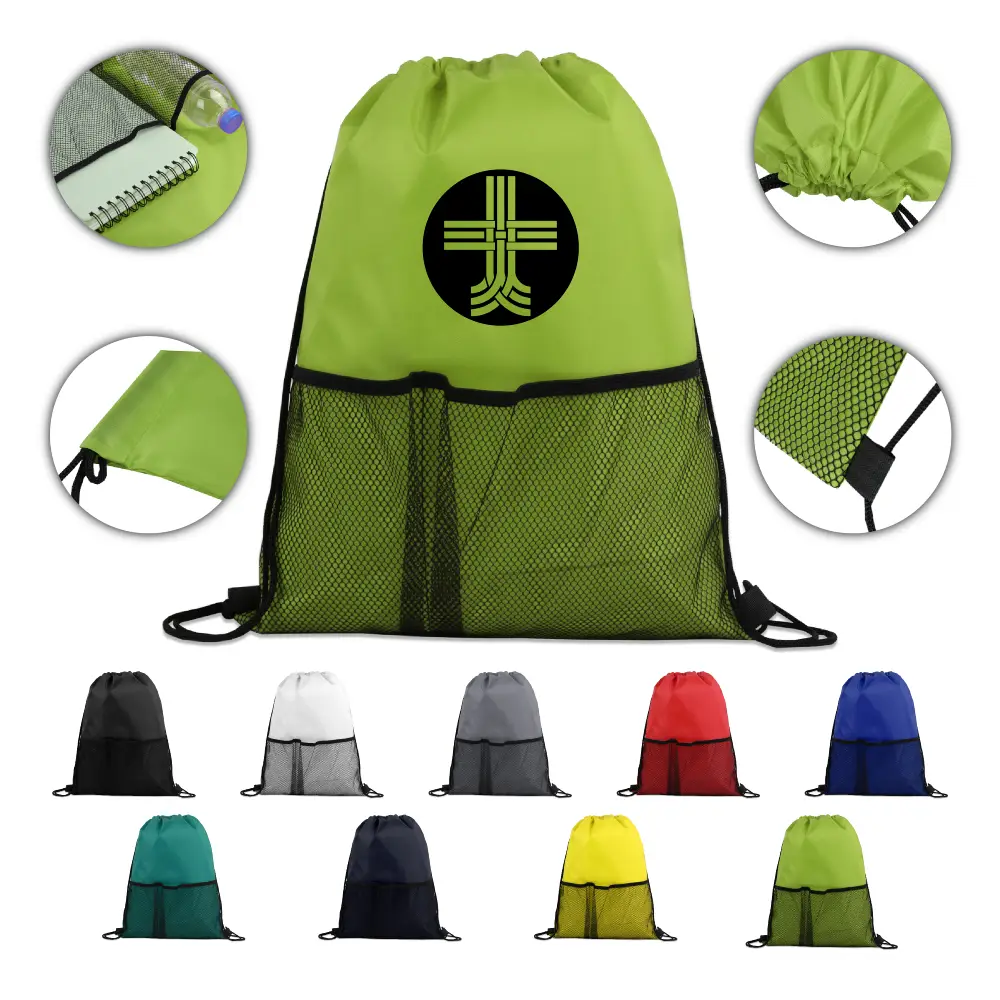 S12338 - Promotional Half Panel Mesh Drawstring Backpack 