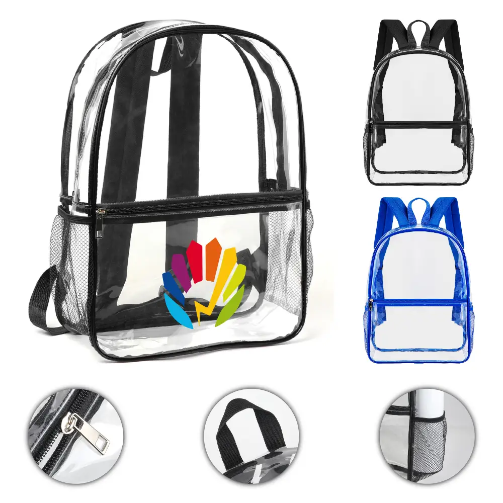 S12475 - Multi-Purpose PVC Clear Backpacks with Mesh Pocket