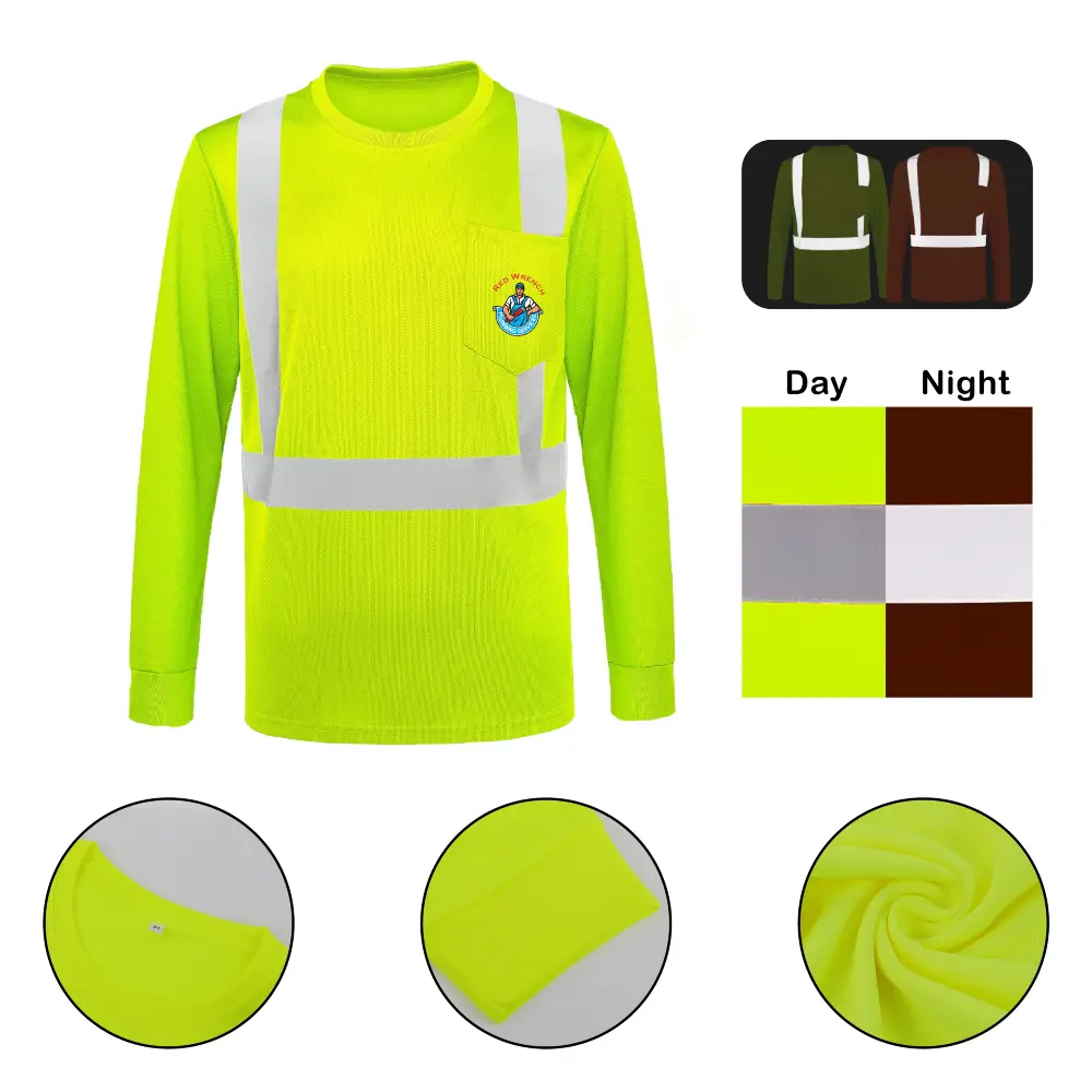 S12875 - ANSI Class 2 Long Sleeve Safety T-Shirt with Pocket | S18875 Full Color