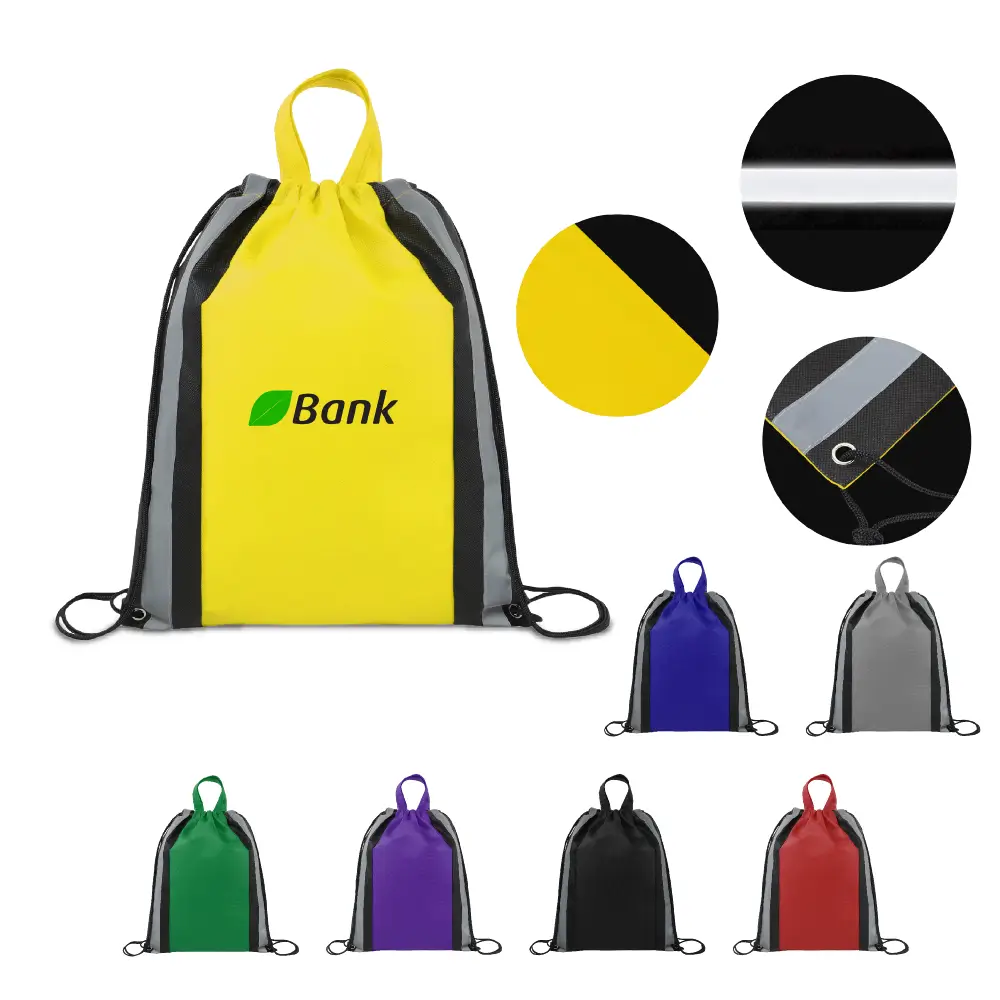 S12950 - Personalized Drawstring Bag with Reflective Strips 
