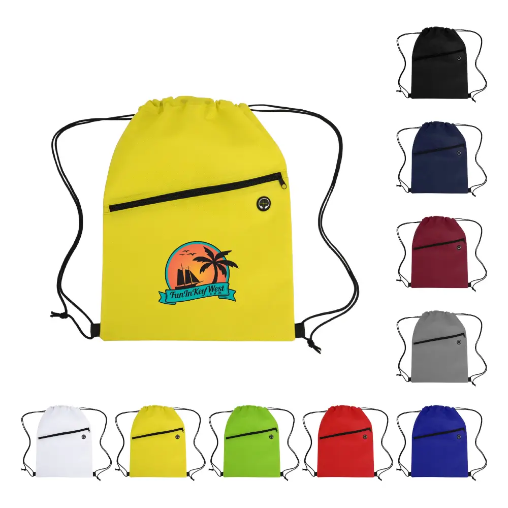 S13979 - Wholesale Non-Woven Drawstring Backpack with Front Zippered Pocket