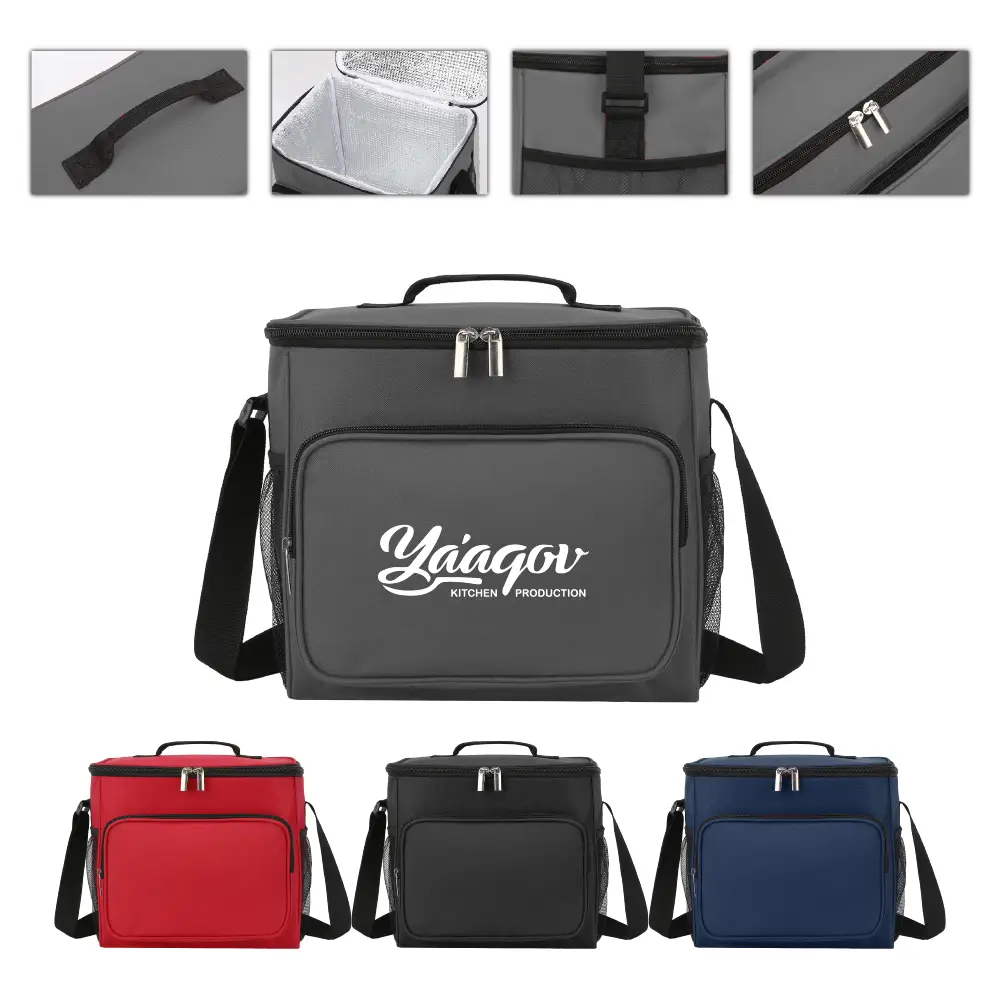 S14887 - Custom Insulated 6 Can Cubic Cooler Bag with Mesh Pockets