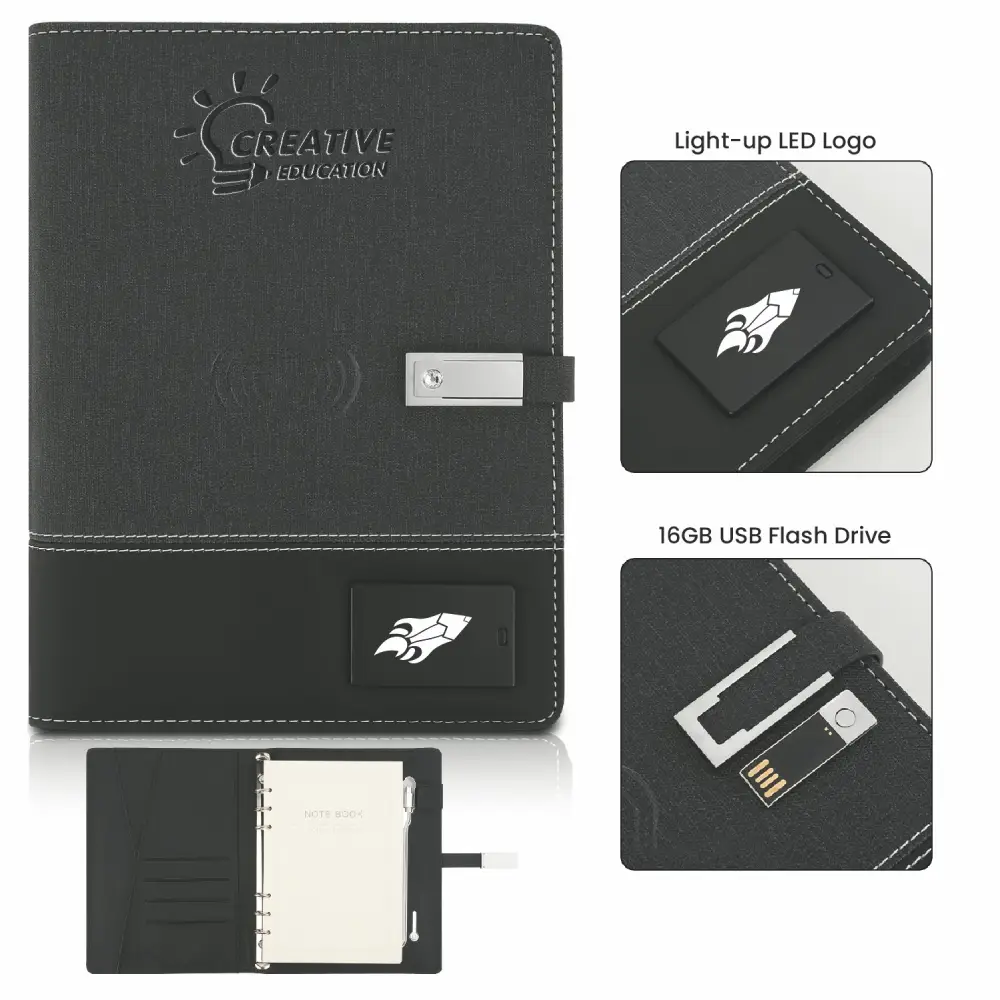 S17314 - Promotional Charging Notebook with LED Logo