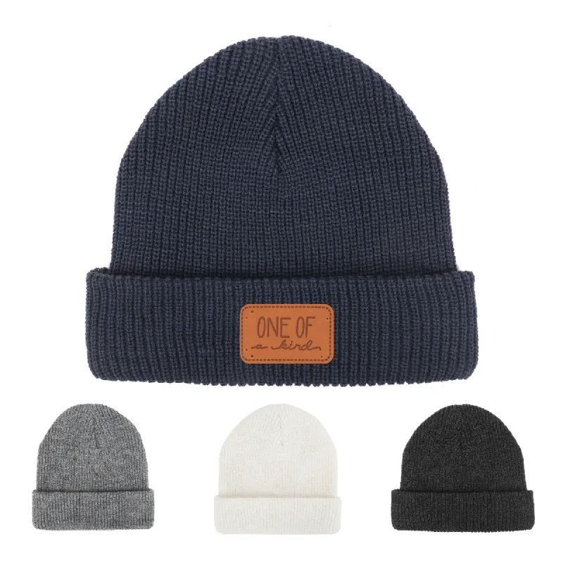S17450 - Promotional Cuffed Knit Beanie with Faux Leather Patch
