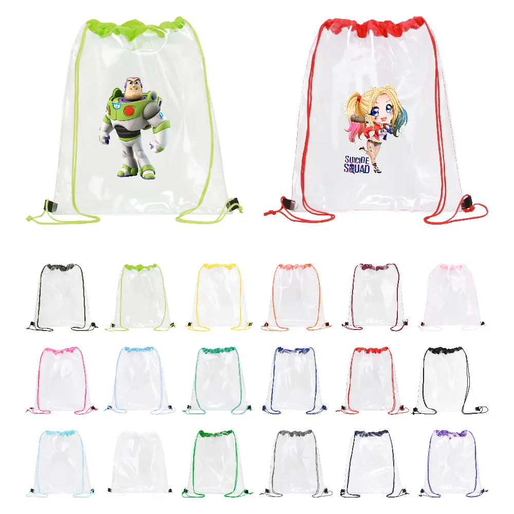 S12387 - Custom Printed Clear PVC Drawstring Backpacks