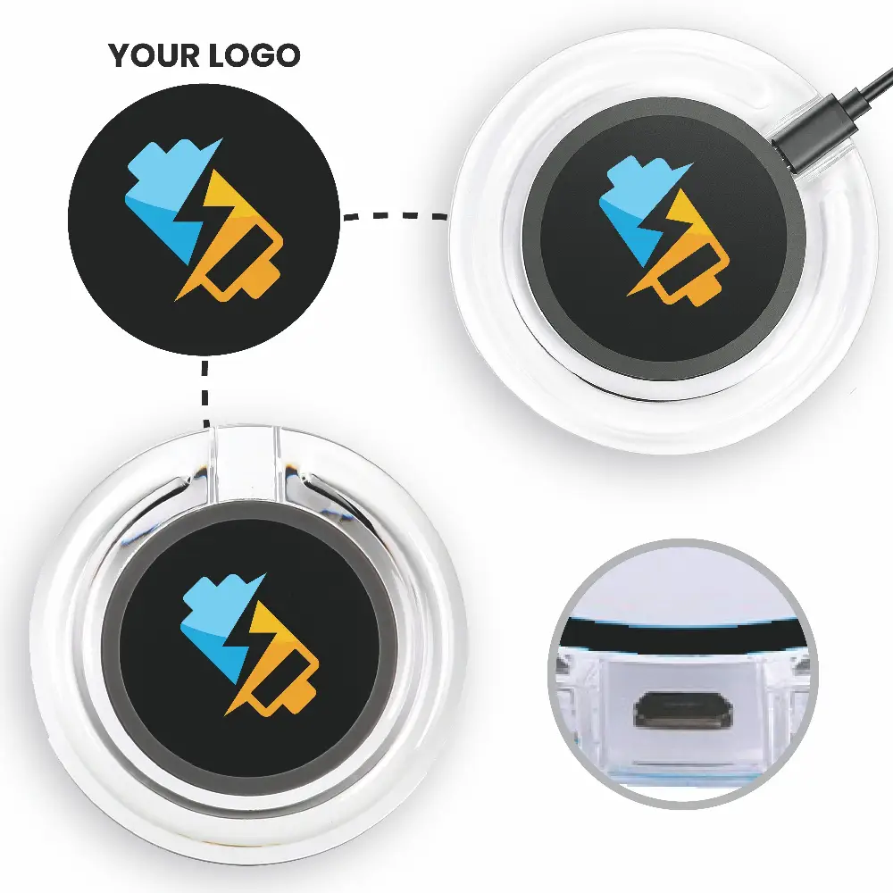 S18656 - High Tech Crystal Clear 5W Wireless Charger with Your Logo