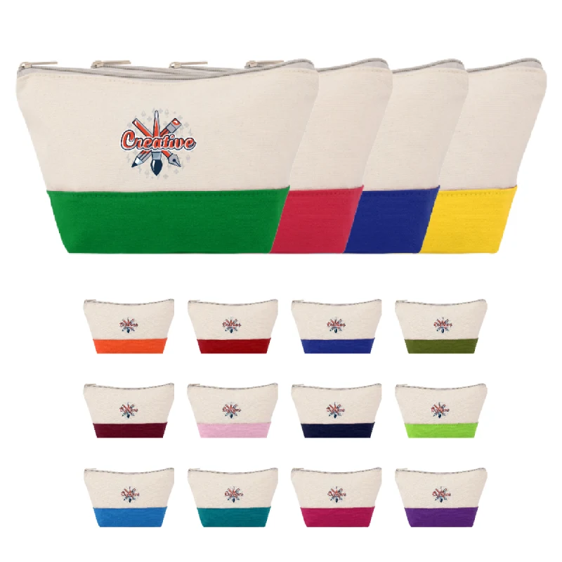 S12974 - Customizable Two-Tone Canvas Cosmetic Bag & Makeup Bag