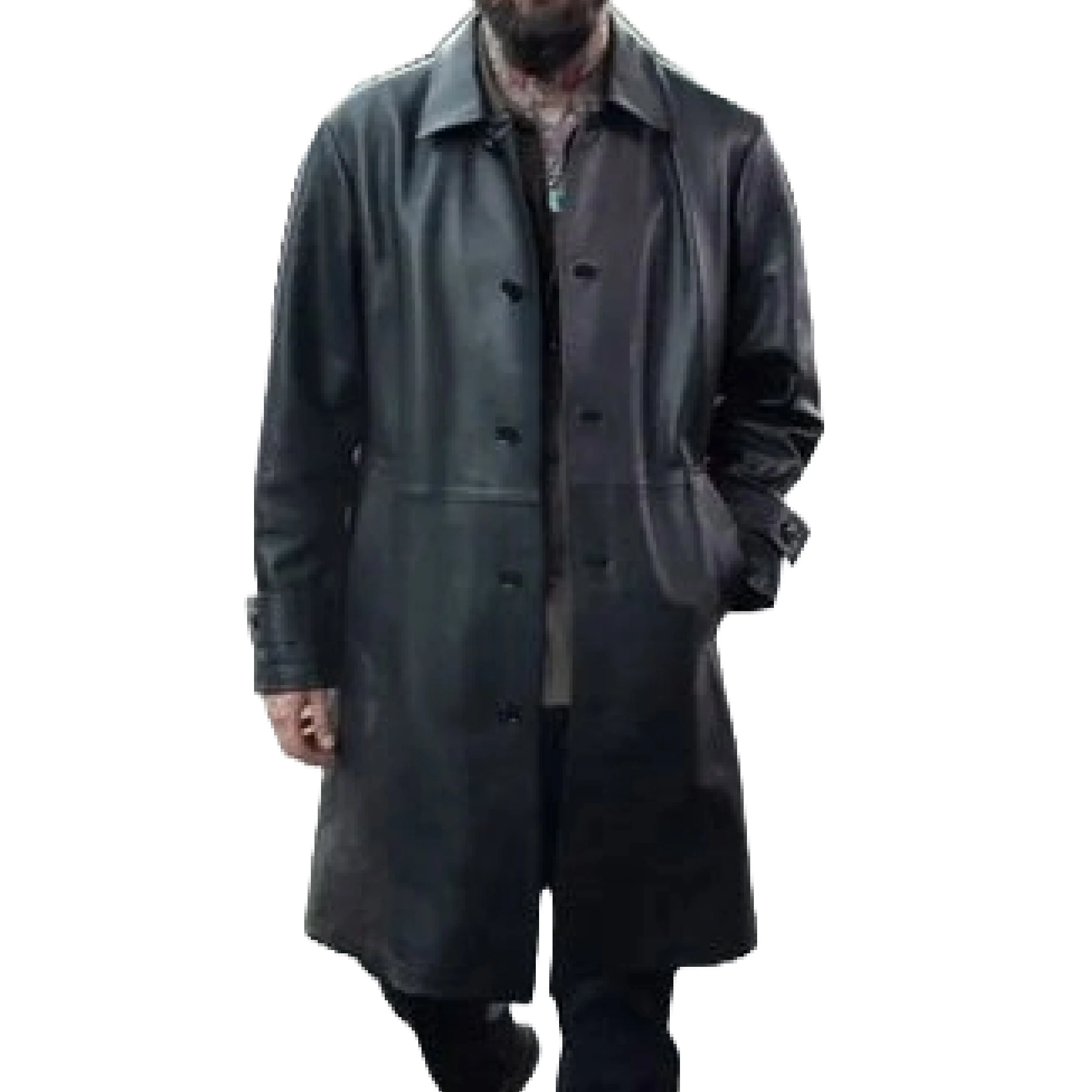 LJ121 - Genuine Leather Trench Coat