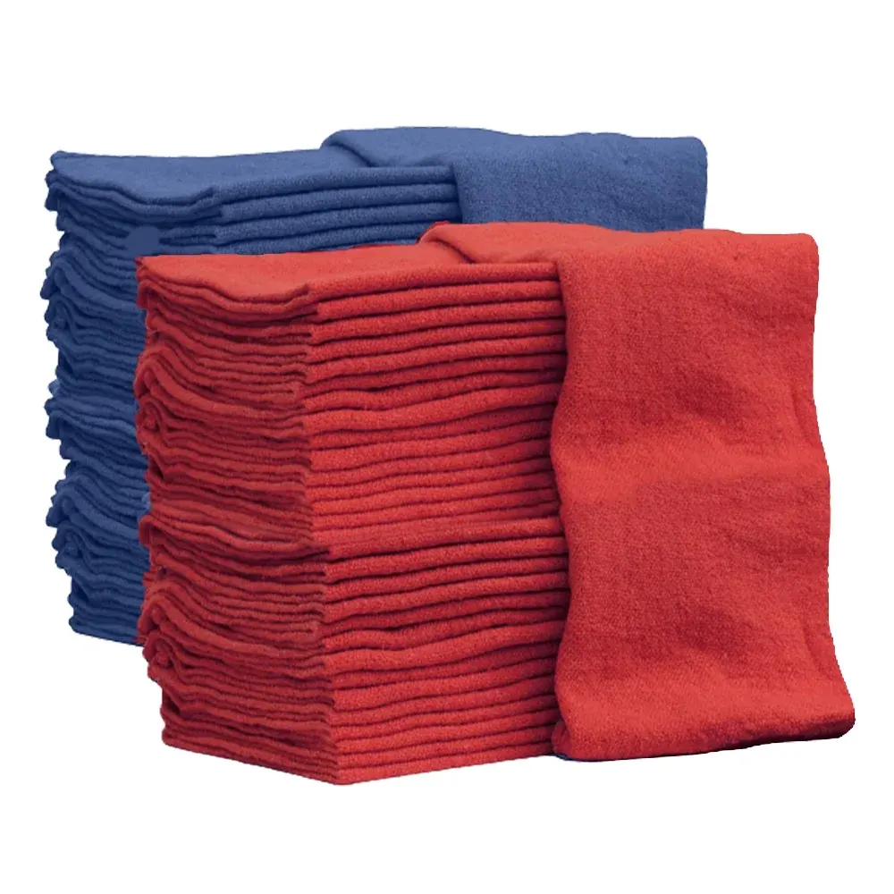 red and blue shop towels