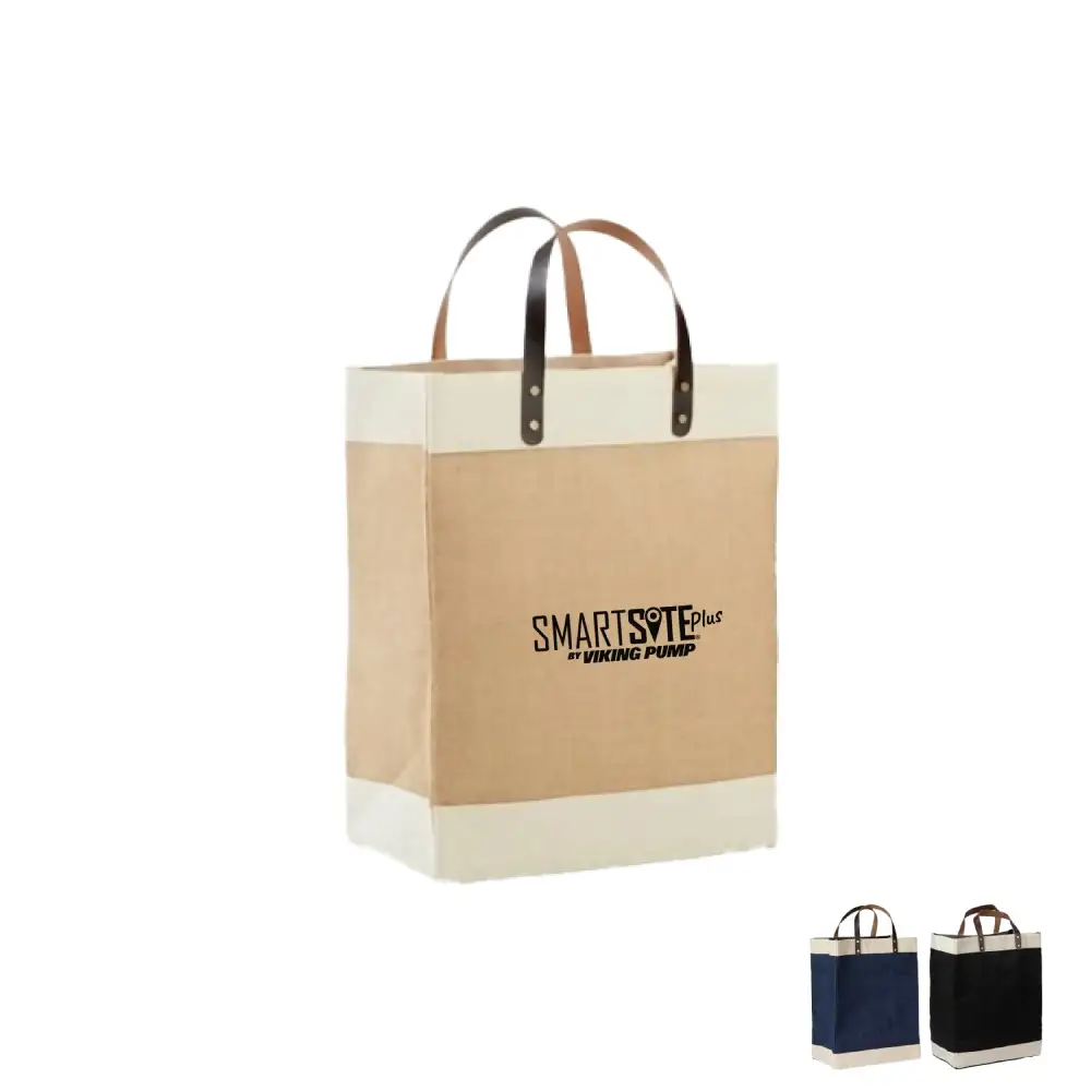 BSJ917 - Laminated Jute Market Tote - Cotton Accents & Leather Handle