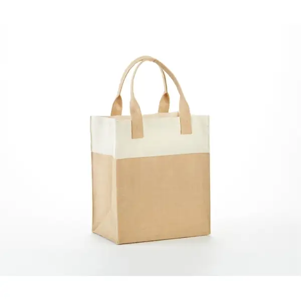BSJ918 - Mini Jute Gift Bag with Colored Cotton Trims and Self Handle