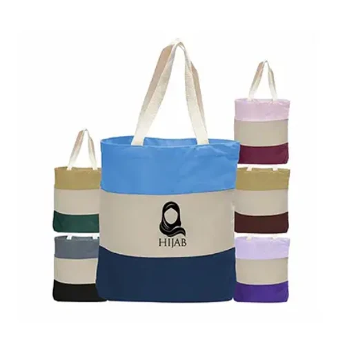 Q125900 - Wholesale Tri-Color Heavy Canvas Tote Bag Customizable