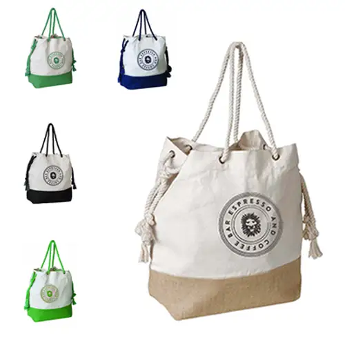 SJ9505 - Jute/Cotton Drawstring Tote Bag