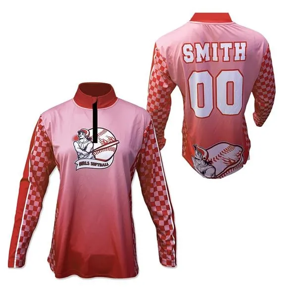 SUT196 - 6.3oz Polyester Ladies 1/4 Zip Tee Long Sleeve