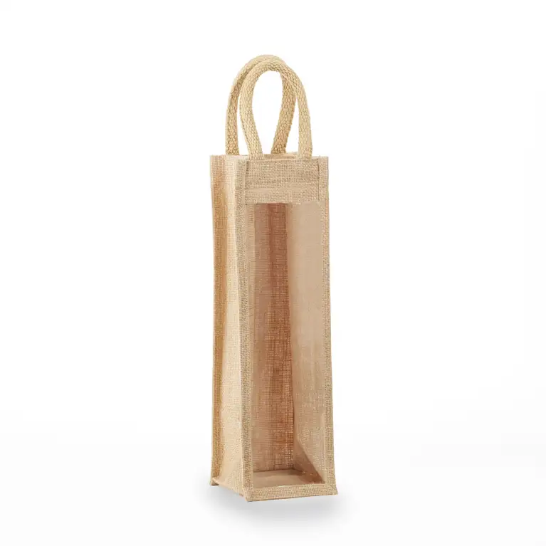SWB1 - Promotional Clear Front Single Jute Wine Bag