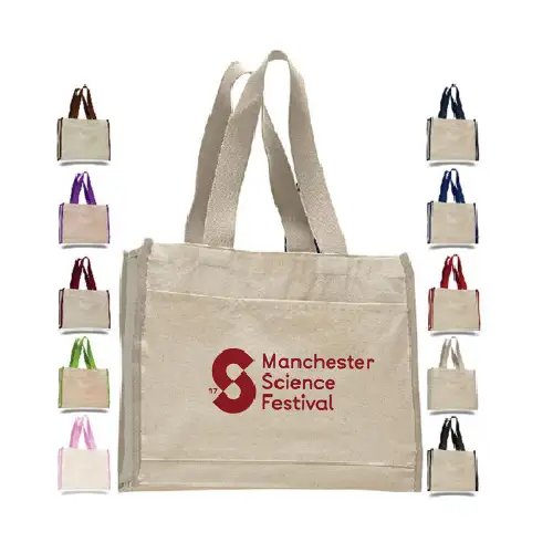 Q1100 - Bulk Heavy Canvas Tote Bag With Colored Handles