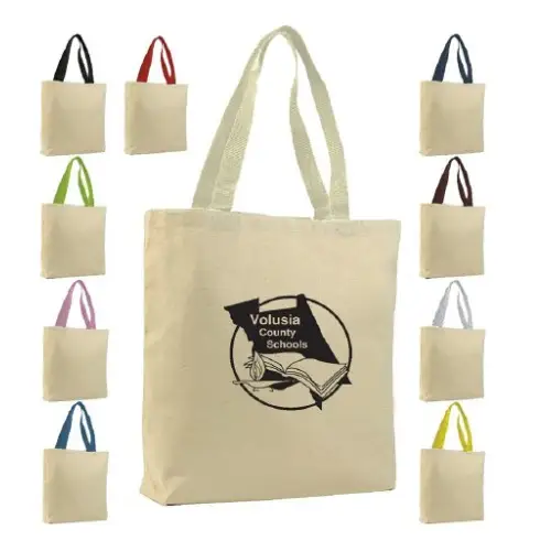 Q4400 - Custom Cotton Canvas Tote Bag with Colored Handles Wholesale
