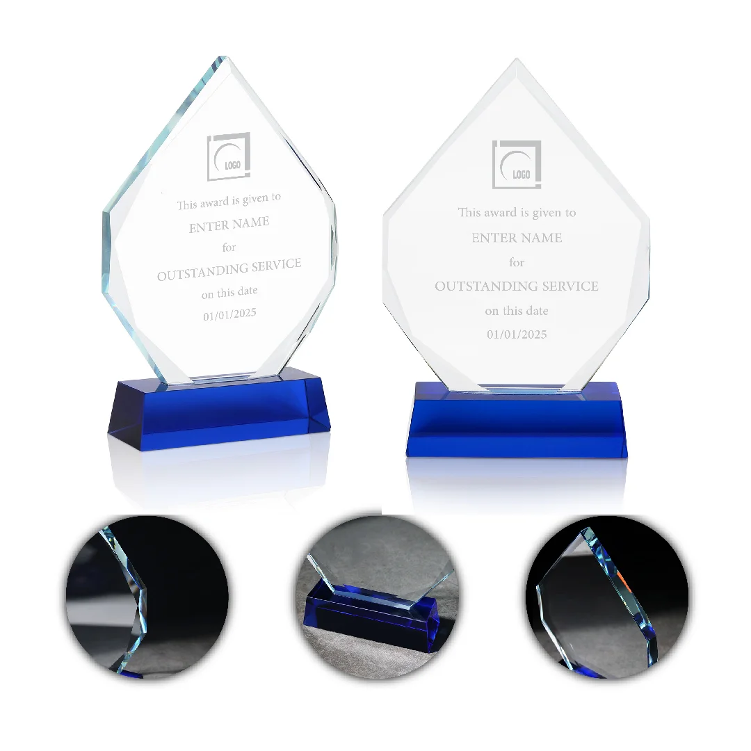 S12430 - Custom Color Printed Crystal Awards With Blue Base