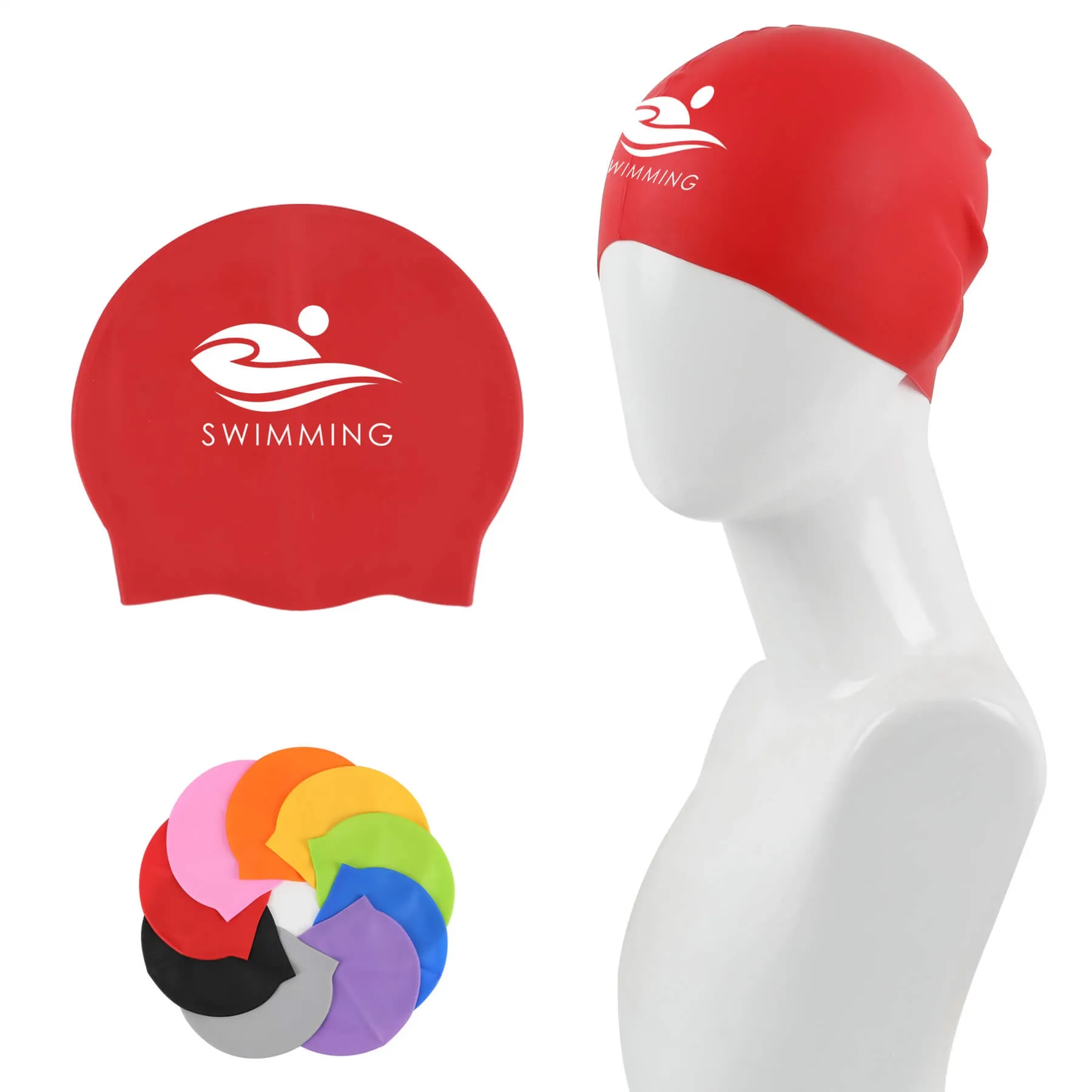 S12921 - Customized Printed Silicone Swim Caps in Bulk